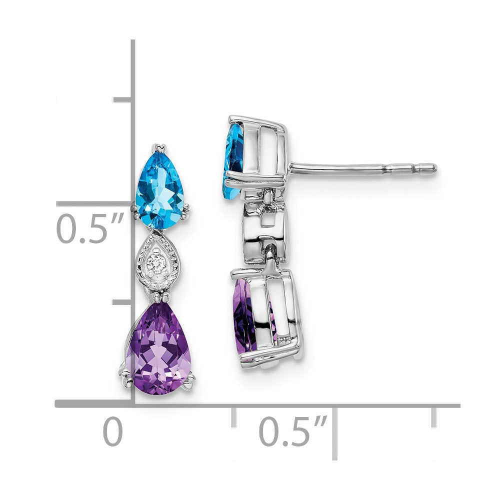 14k White Gold Blue Topaz/Amethyst/Diamond Dangle Earrings