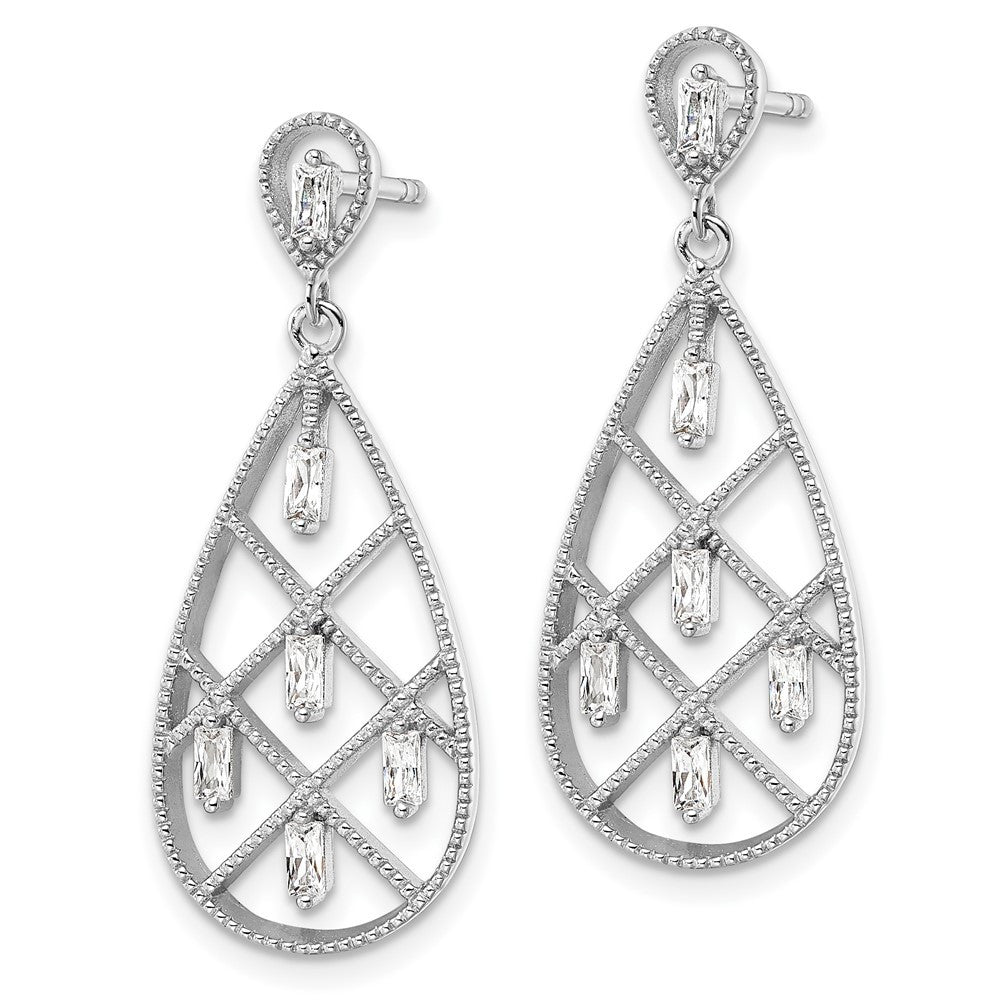 Sterling Silver Rhodium-plated Baguette CZ Tear Dangle Earrings