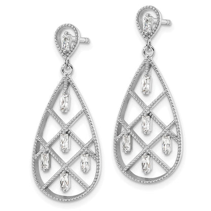 Sterling Silver Rhodium-plated Baguette CZ Tear Dangle Earrings