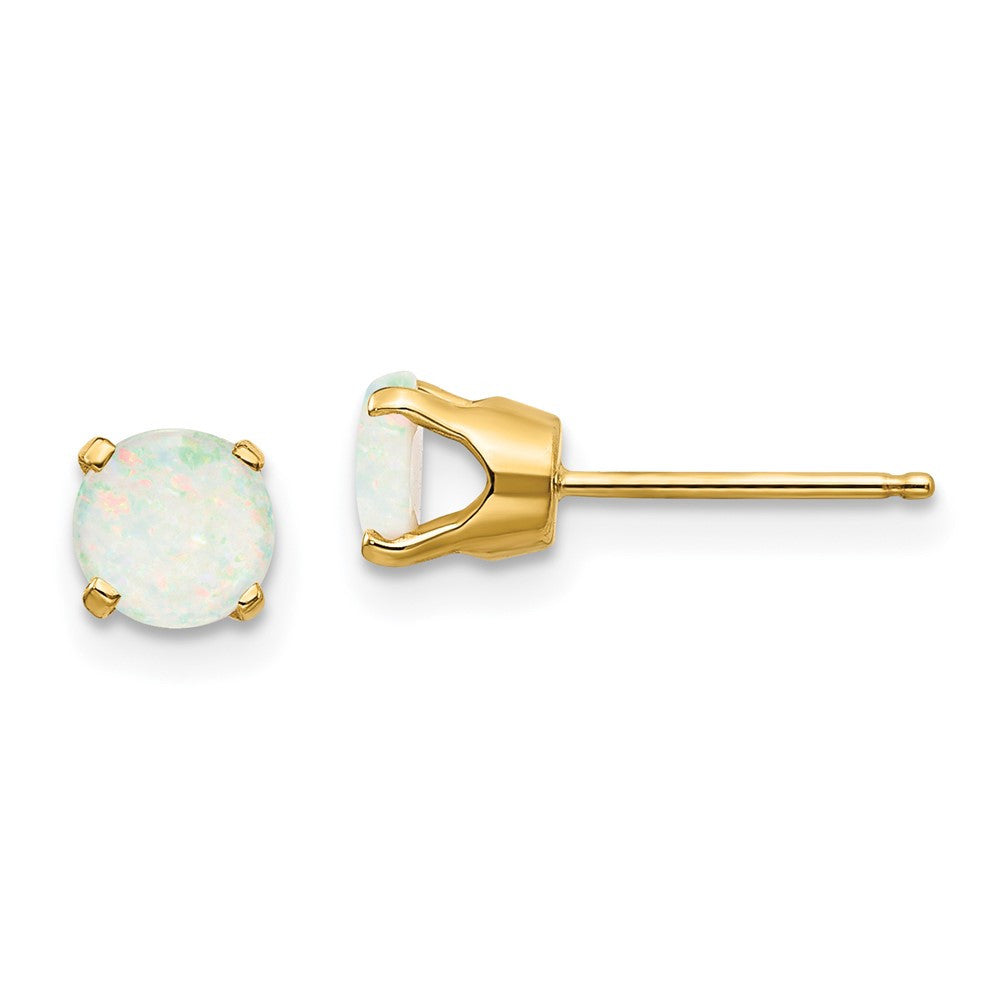 14k Yellow Gold 5mm Opal Stud Earrings - October