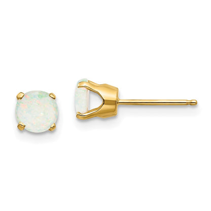 14k Yellow Gold 5mm Opal Stud Earrings - October