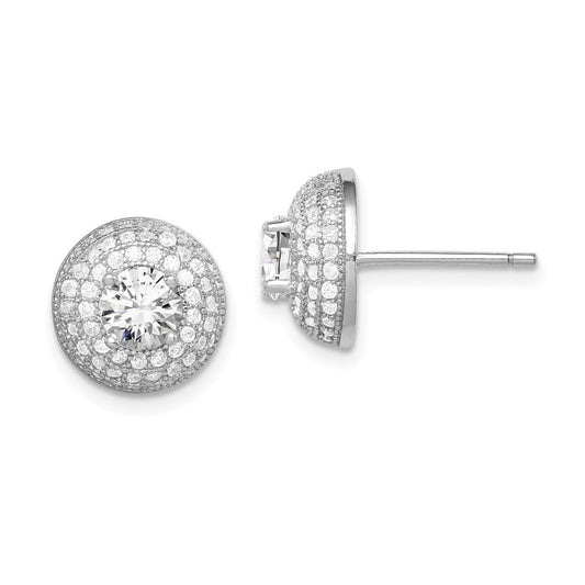 Sterling Silver Rhodium-plated Polished CZ Round Button Stud Earrings