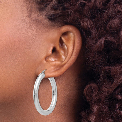 14k White Gold Polished 5mm Lightweight Hoop Earrings