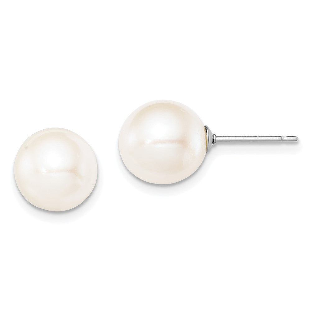 Sterling Silver Rhodium-plated 9-10mm White Freshwater Cultured Pearl Earring