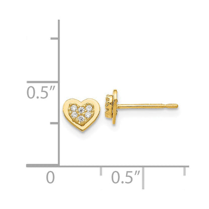 14k Yellow Gold CZ Children's Heart Button Stud Earrings