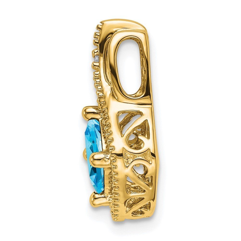14k Yellow Gold Blue Topaz and Diamond Pendant