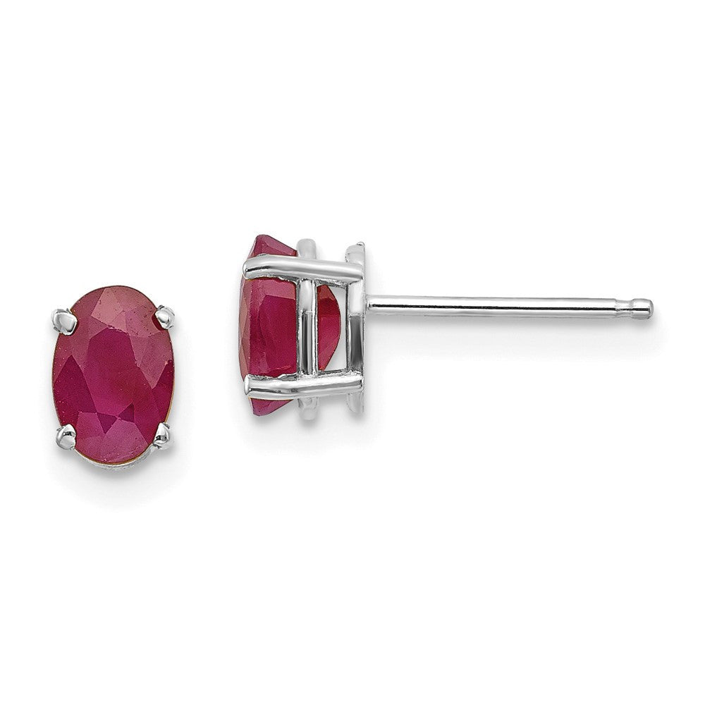 14k White Gold 6x4 Oval July/Ruby Stud Earrings
