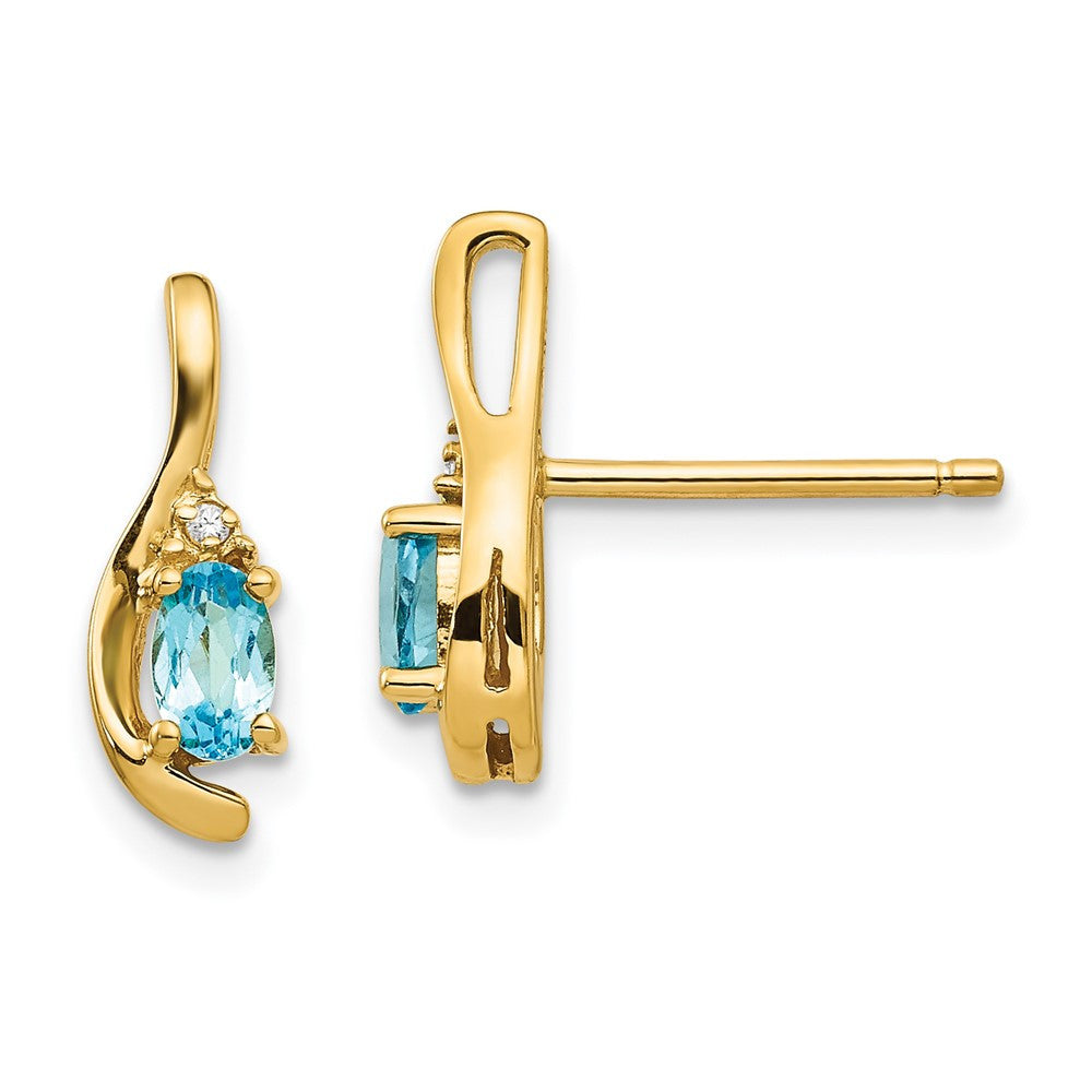 14k Yellow Gold Blue Topaz and Diamond Drop & Dangle Earrings