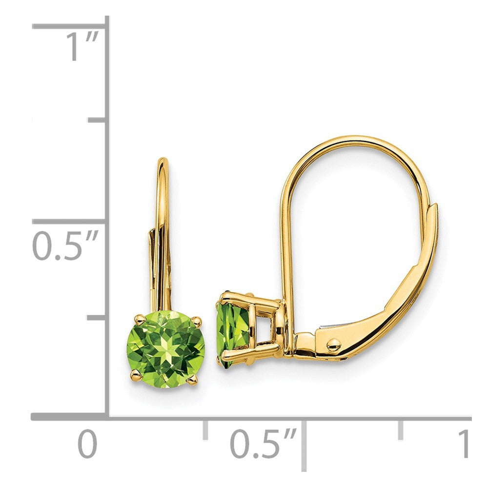 14k Yellow Gold 5mm Peridot Leverback Drop & Dangle Earrings