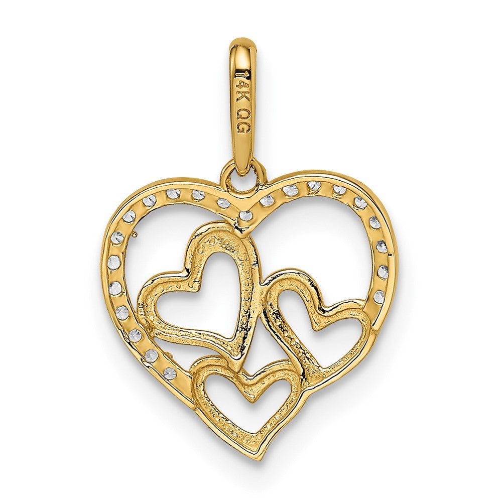 14k Yellow Gold CZ Hearts Pendant