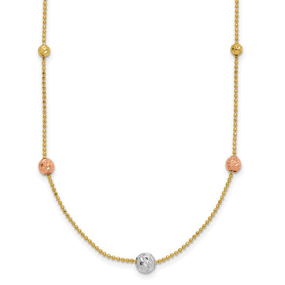 14k Tri-color Gold Diamond-Cut Beads Beaded Chain Necklace Necklace 18"