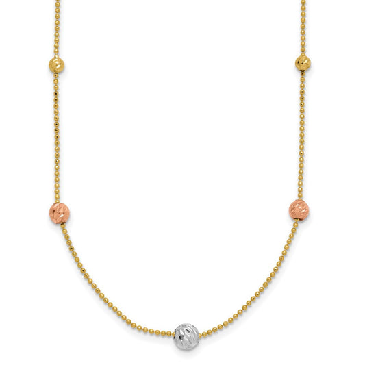 14k Tri-color Gold Diamond-Cut Beads Beaded Chain Necklace Necklace 18"