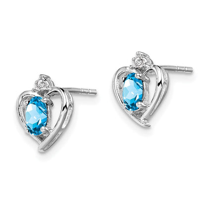 Sterling Silver Rhodium-plated Swiss Blue Topaz & Diamond Stud Earrings