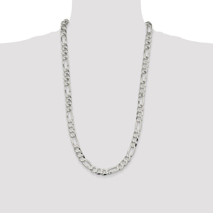 Sterling Silver 9.7mm Lightweight Flat Figaro Chain Necklace 28"