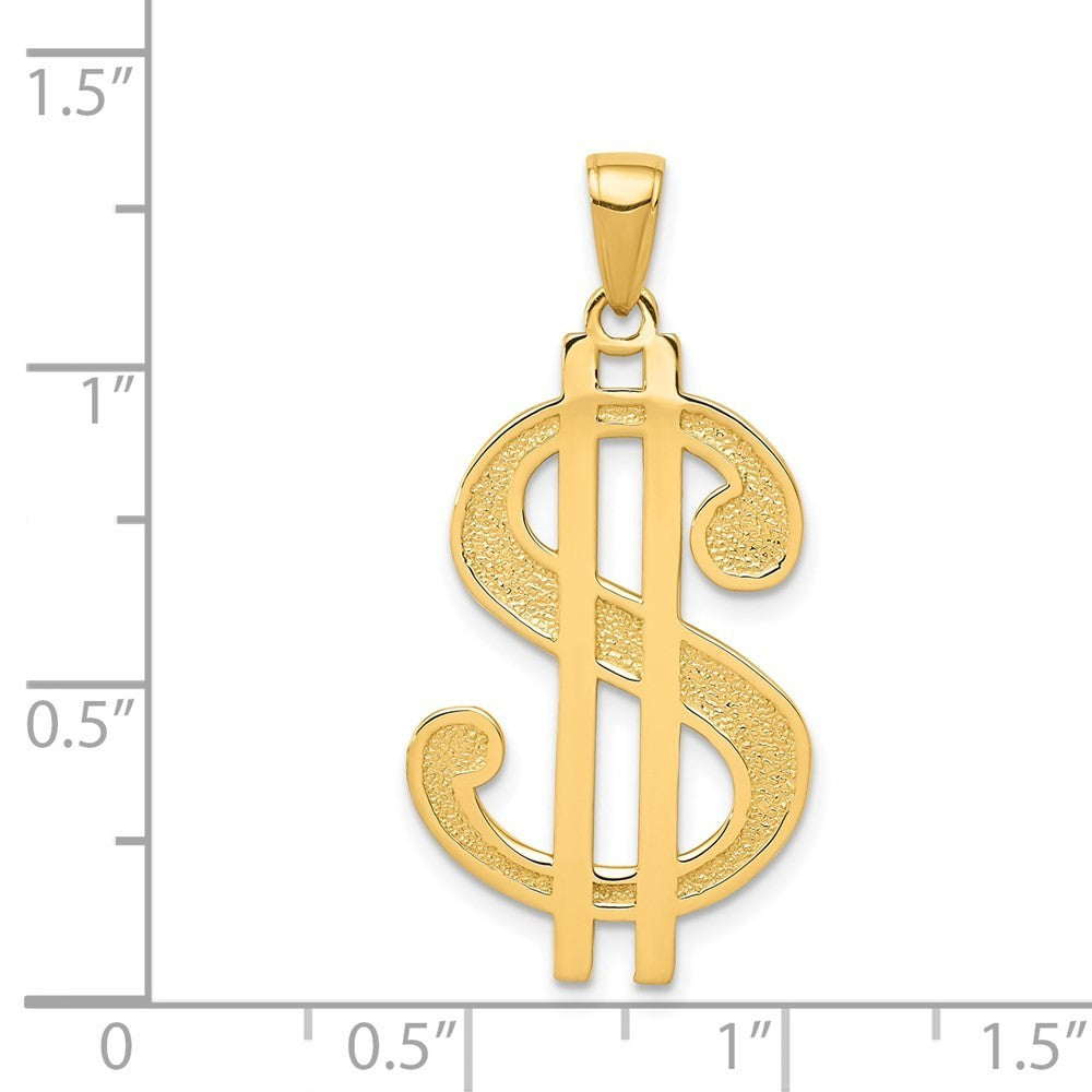 14k Yellow Gold Polished and Textured Dollar Sign Pendant