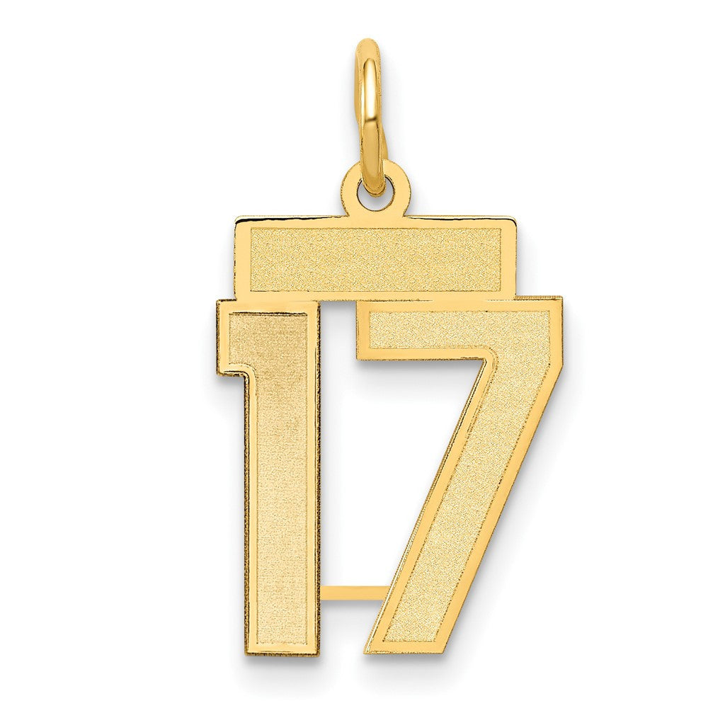14k Yellow Gold Small Satin Number 17 Charm Pendant