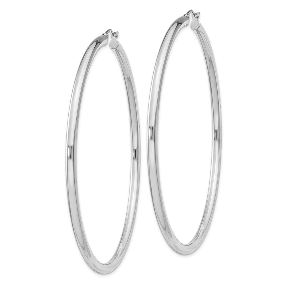 Sterling Silver Rhodium-plated 3mm Round Hoop Earrings