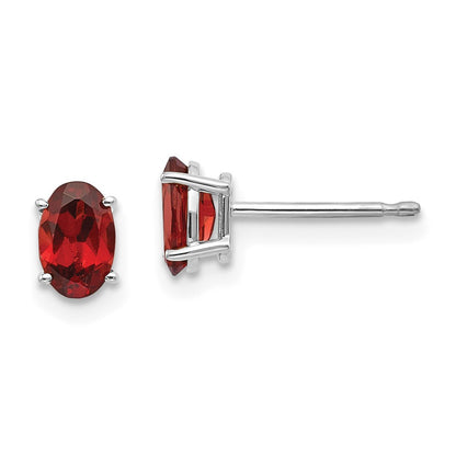14k White Gold 6x4 Garnet Stud Earrings