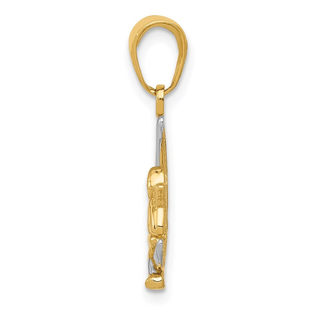 14k Yellow Gold and Rhodium Polished Moon Angel Pendant