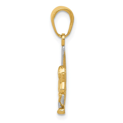 14k Yellow Gold and Rhodium Polished Moon Angel Pendant