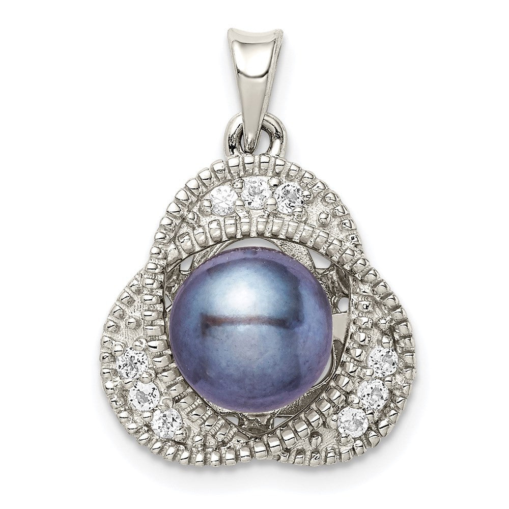 Sterling Silver Rhod-pltd Black Cultured Pearl and White Topaz Pendant