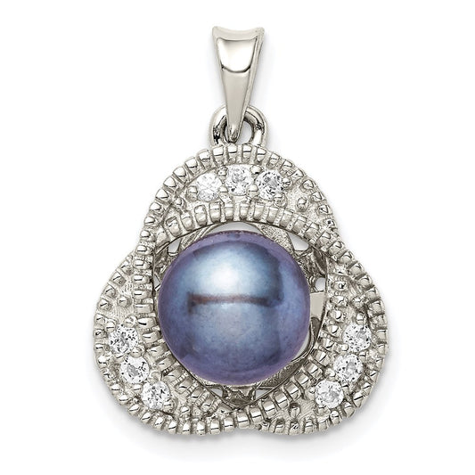 Sterling Silver Rhod-pltd Black Cultured Pearl and White Topaz Pendant