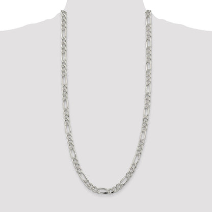 Sterling Silver 8mm Pav� Flat Figaro Chain Necklace 30"
