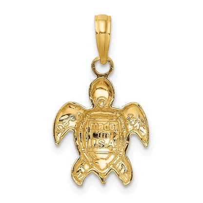 14k Yellow Gold Textured Sea Turtle Charm Pendant