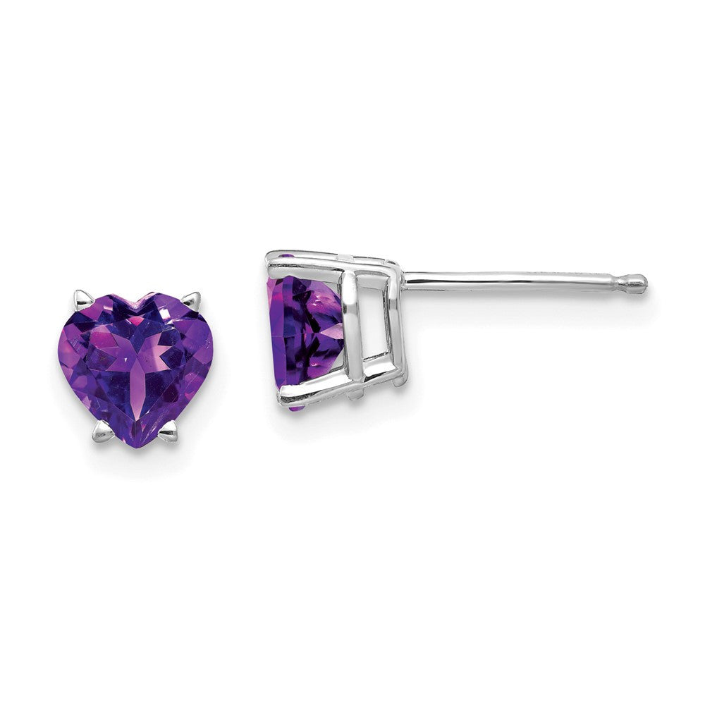 14k White Gold 6mm Heart Amethyst Stud Earrings