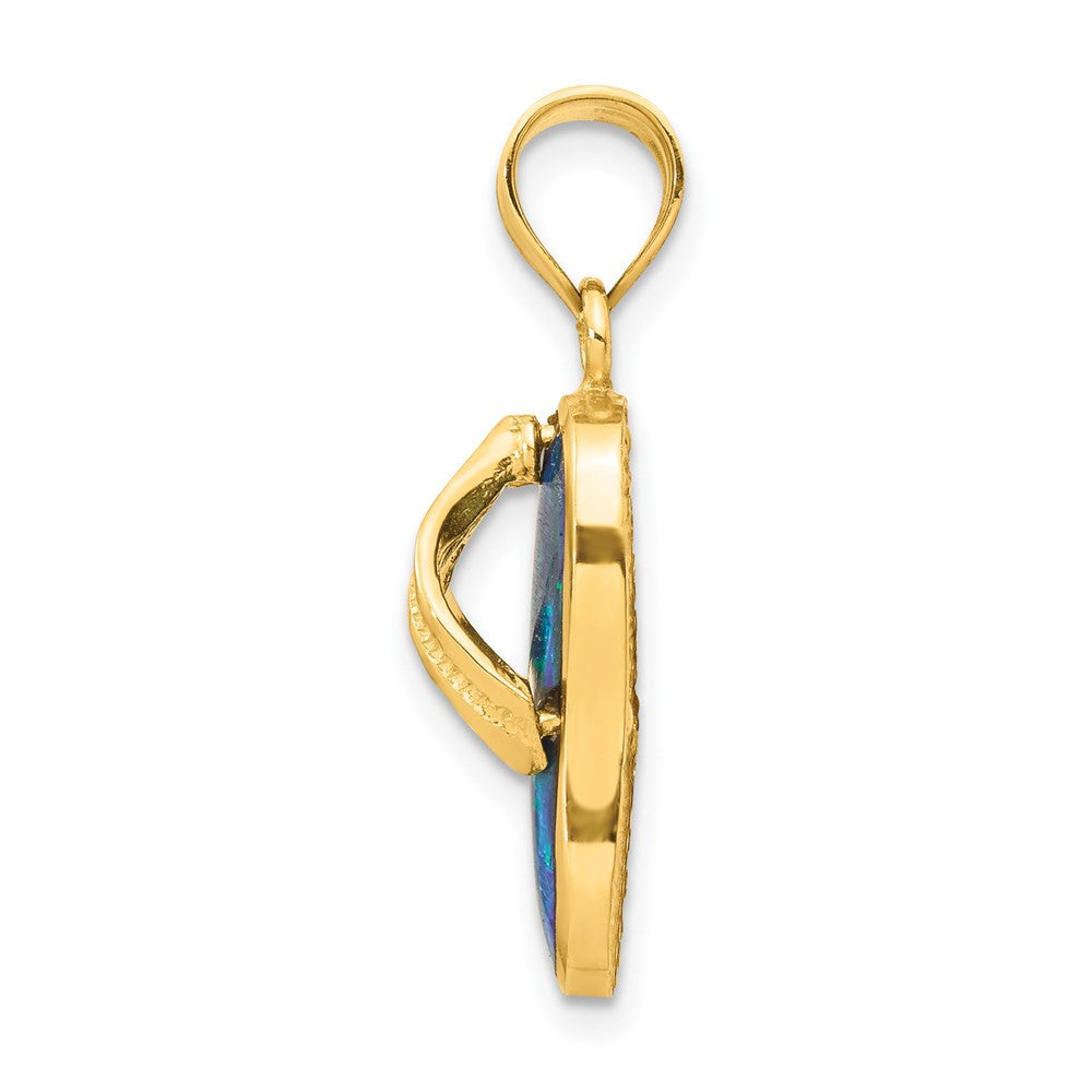 14k Yellow Gold Polished 3D Created Blue Opal Flip Flop Pendant