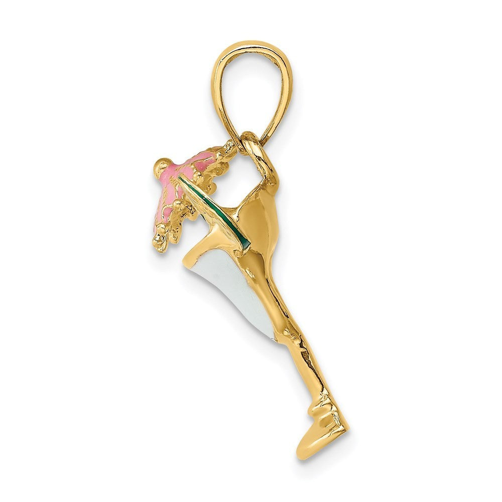 14k Yellow Gold Enameled Margarita Drink Umbrella and Lime Charm Pendant