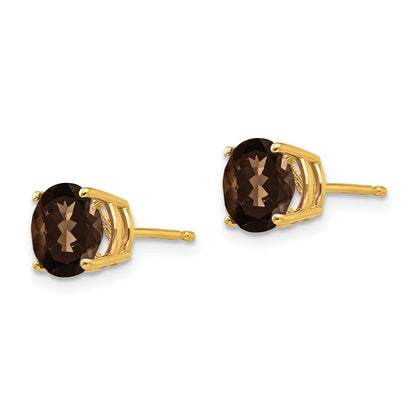 14k Yellow Gold 7mm Round Smoky Quartz Stud Earrings