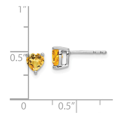14k White Gold Heart Citrine Stud Earrings
