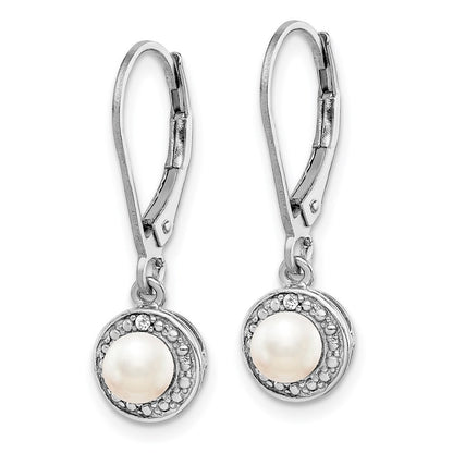 Sterling Silver Rhodium-plated Diam. & FW Cultured Pearl Dangle Earrings