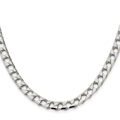 Sterling Silver Rhodium-plated Diamond-Cut Square Curb Chain Necklace 24"