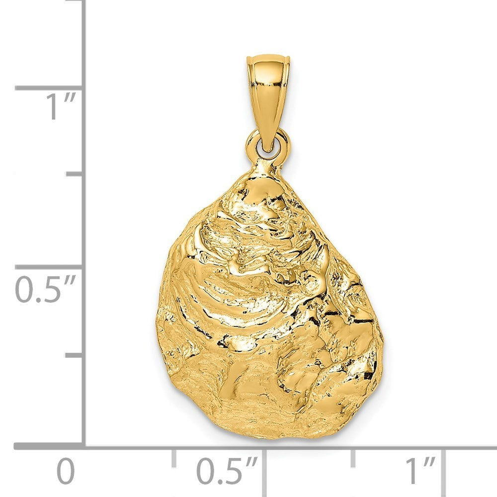 14k Yellow Gold Textured and Polished Oyster Shell Charm Pendant