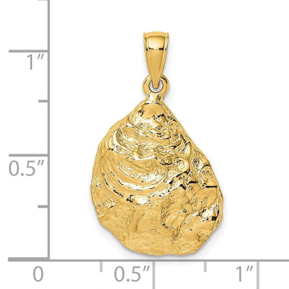 14k Yellow Gold Textured and Polished Oyster Shell Charm Pendant