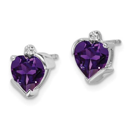 14k White Gold Amethyst and Diamond Heart Stud Earrings