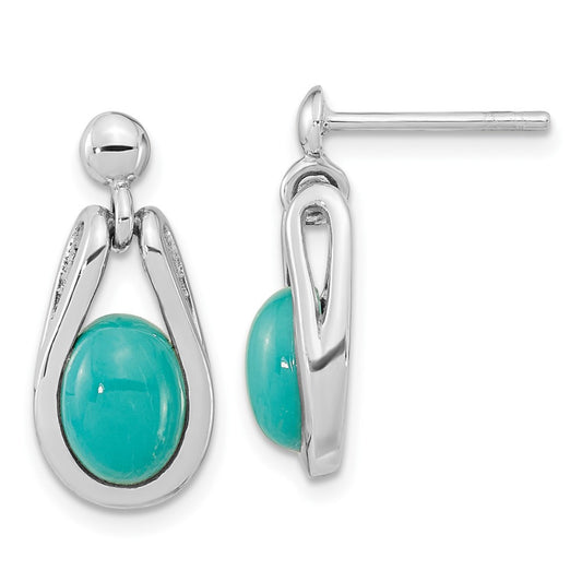 Sterling Silver RH-plated Oval Chinese Turquoise Dangle Earrings