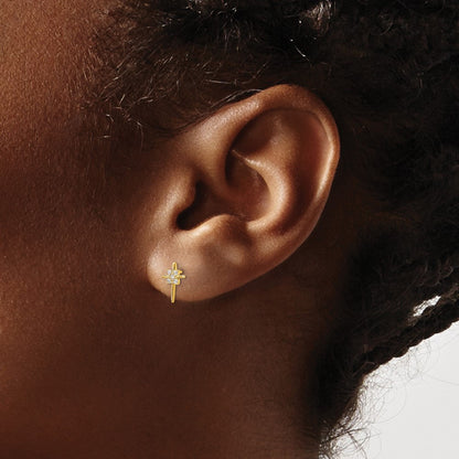14k Yellow Gold CZ Children's Cross Button Stud Earrings
