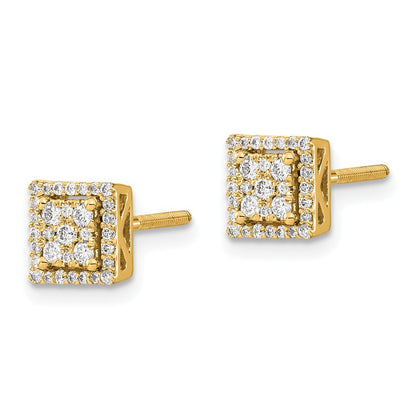 14k Yellow Gold Diamond Square Screw Back Stud Earrings