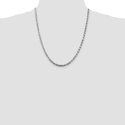 Sterling Silver Rhodium-plated 4.25mm Diamond-cut Rope Chain Necklace 22"