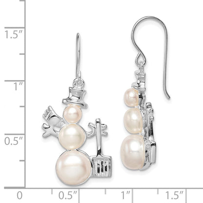 Sterling Silver FW Cultured Pearl Snowman Dangle Earrings
