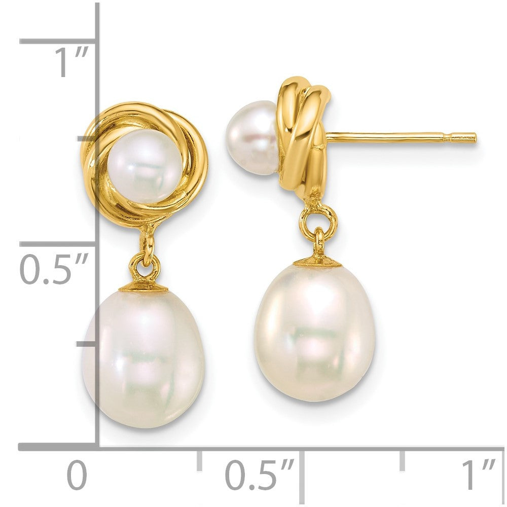 14k Yellow Gold 5mm & 7-8mm Rice White Freshwater Cultured Pearl Dangle Earrings