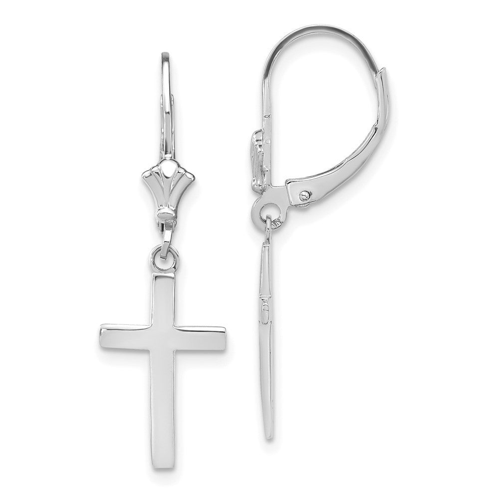 14k White Gold Polished Cross Leverback Drop & Dangle Earrings