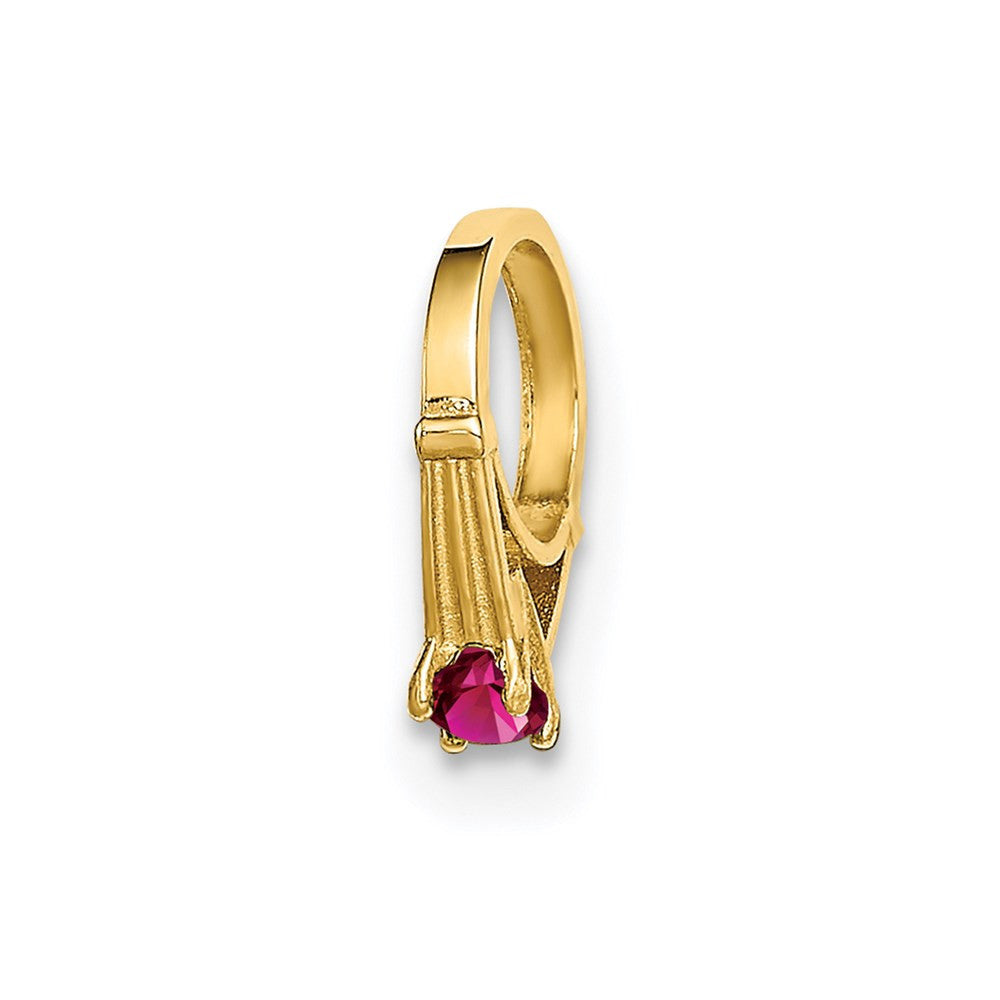 14k Yellow Gold 3D Ring with Dark Pink CZ Charm Pendant