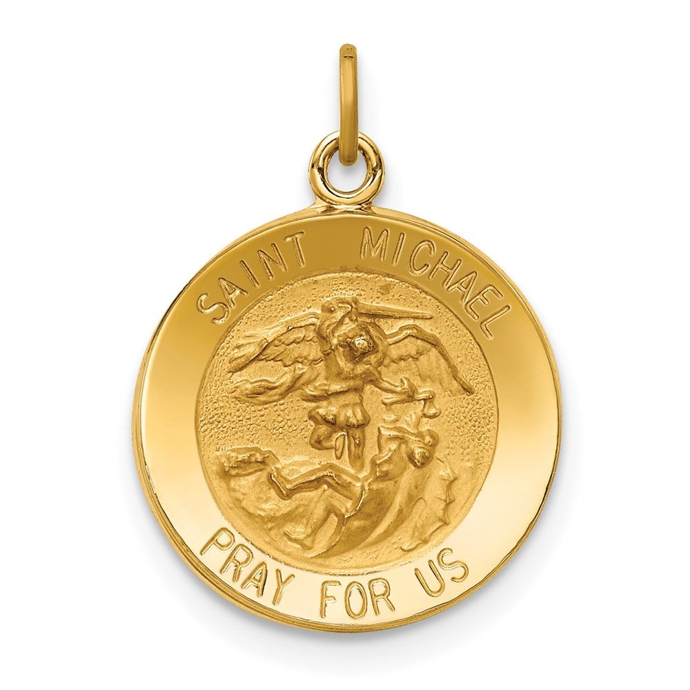 14k Yellow Gold Solid Polished/Satin Small Round St. Michael Medal