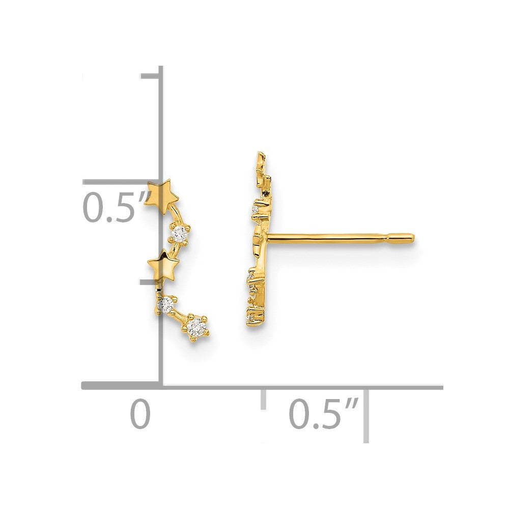 14k Yellow Gold Curved Stars CZ Dangle Stud Earrings