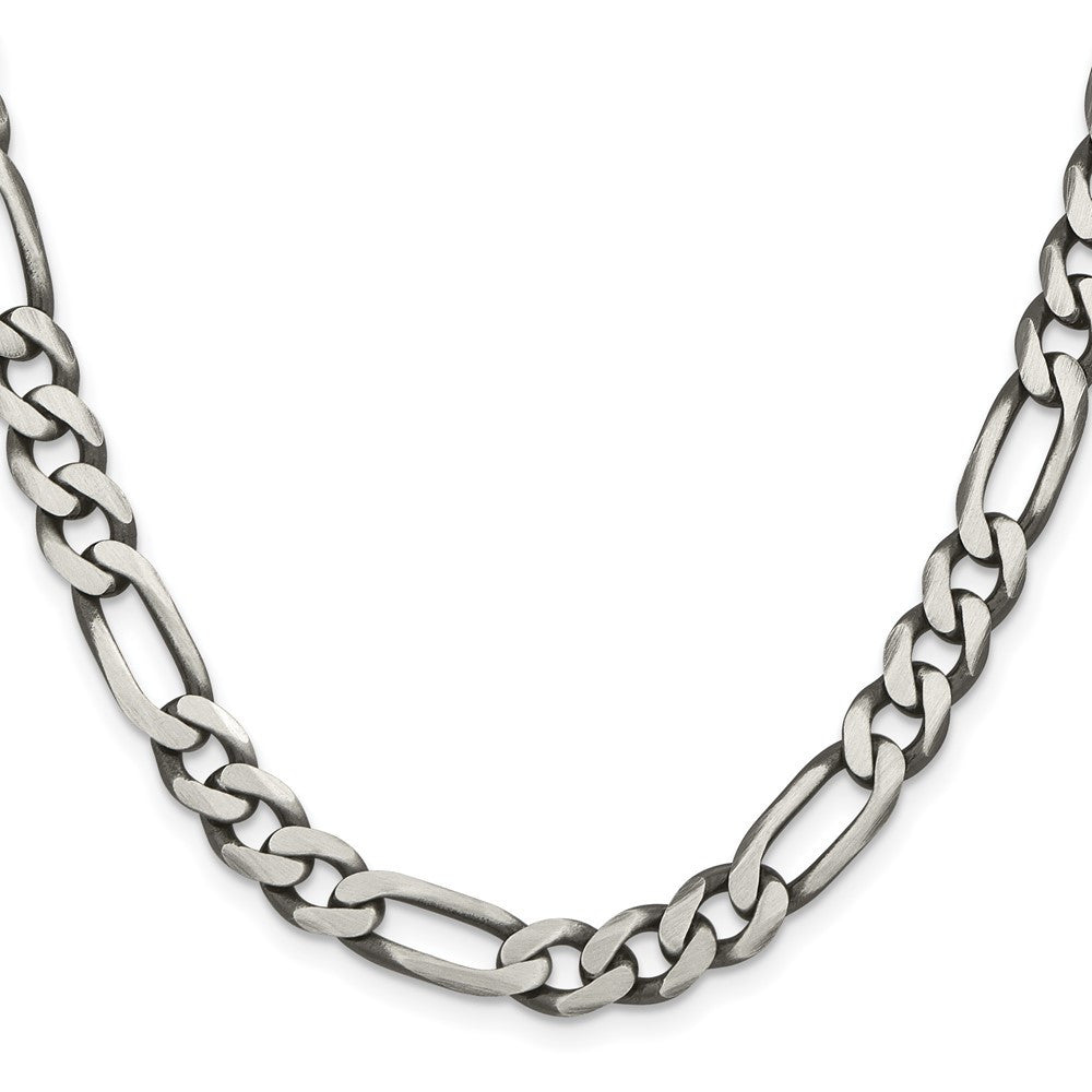 Sterling Silver Antiqued 7.75mm Figaro Chain Necklace 20"