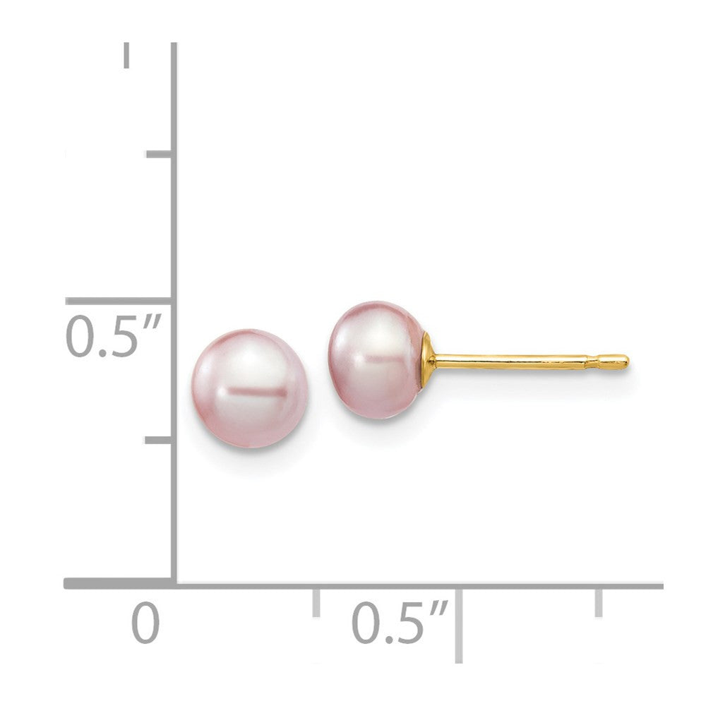 14k Yellow Gold 5-6mm Purple Button Freshwater Cultured Pearl Stud Earrings